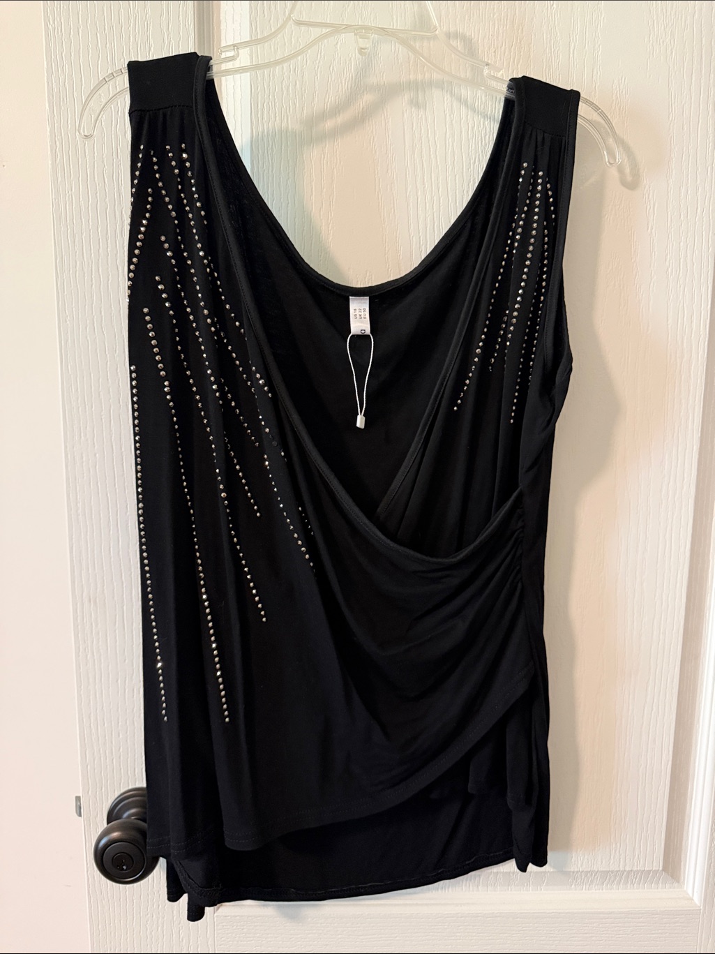 Women's Black Sleeveless Draped Blouse With Stud Detail